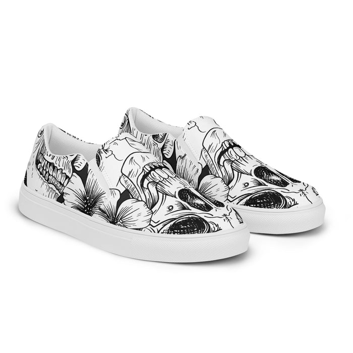 Black & White Skull Pattern | Men’s slip-on canvas shoes