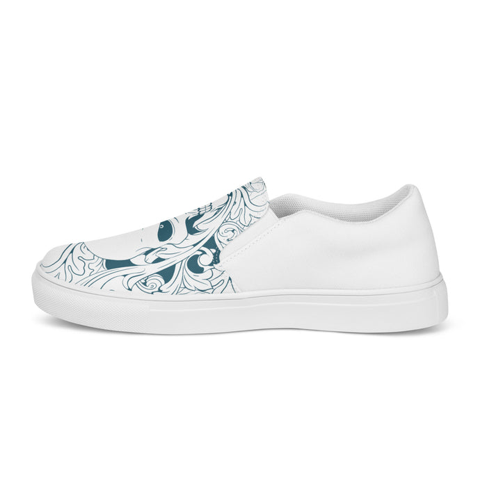 Ornate Skull Design | Men’s slip-on canvas shoes