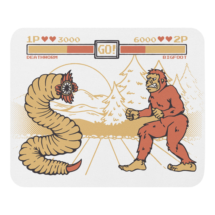 Bigfoot Vs Mongolian Death Worm | Mouse pad