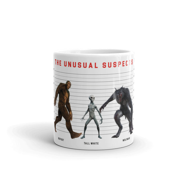 The Unusual Suspects White glossy mug