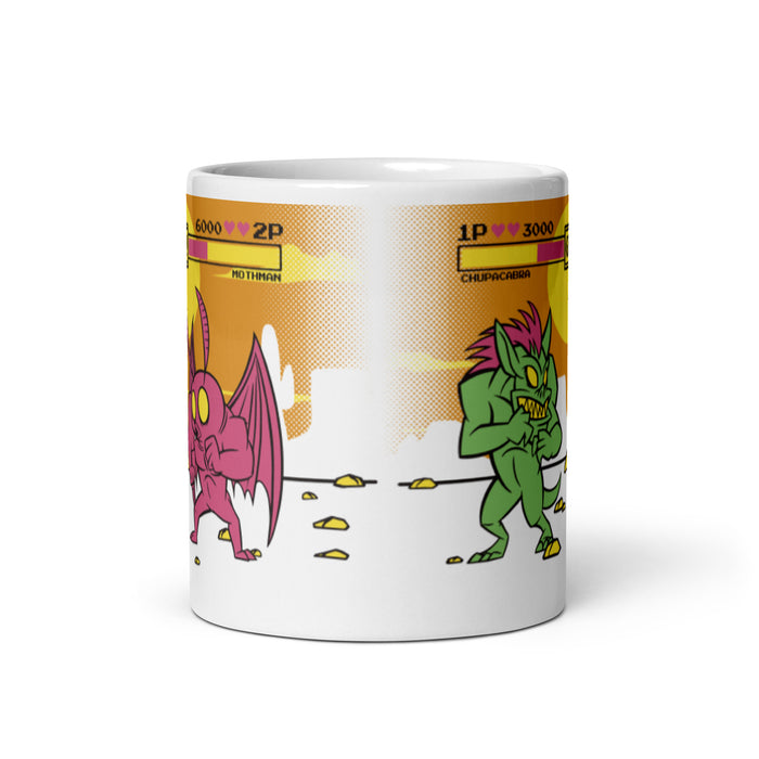 Chupacabra vs Mothman | White glossy mug