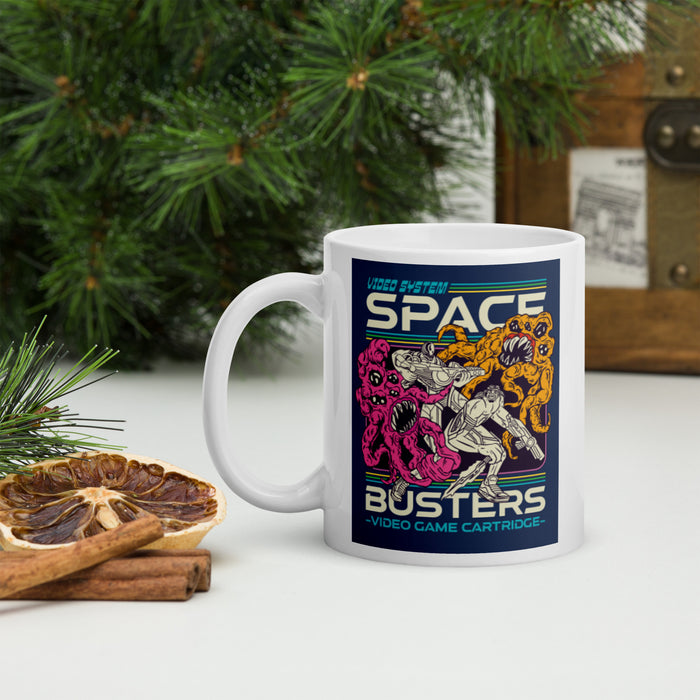 Space Busters Retro Video Game | White glossy mug