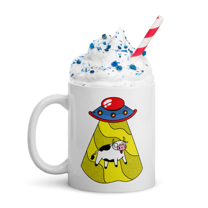 UFO Cow Abducted | White glossy mug