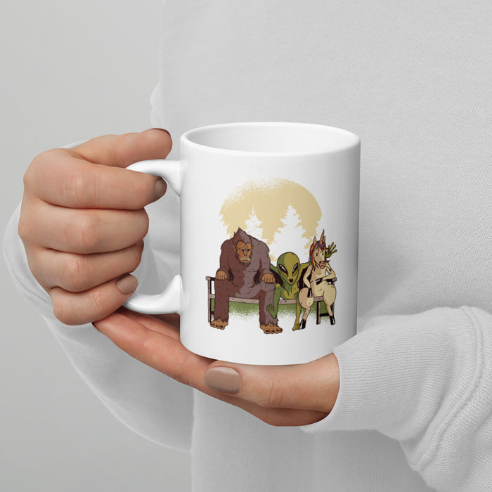 Bigfoot | Alien | Unicorn White glossy mug