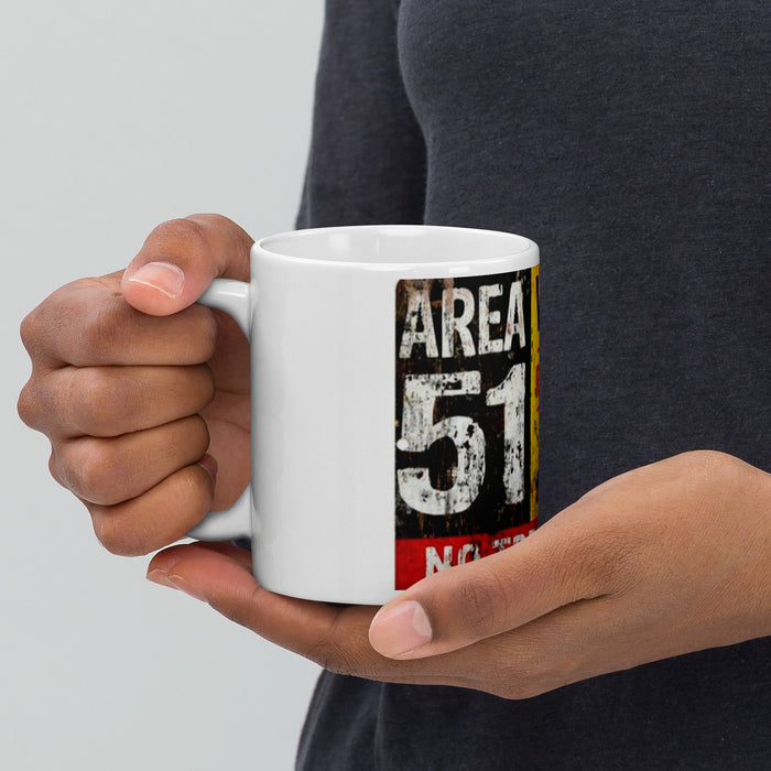 Area 51 Warning Sign | White glossy mug