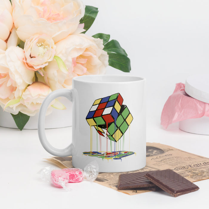 Melting Rubix Cube | White glossy mug