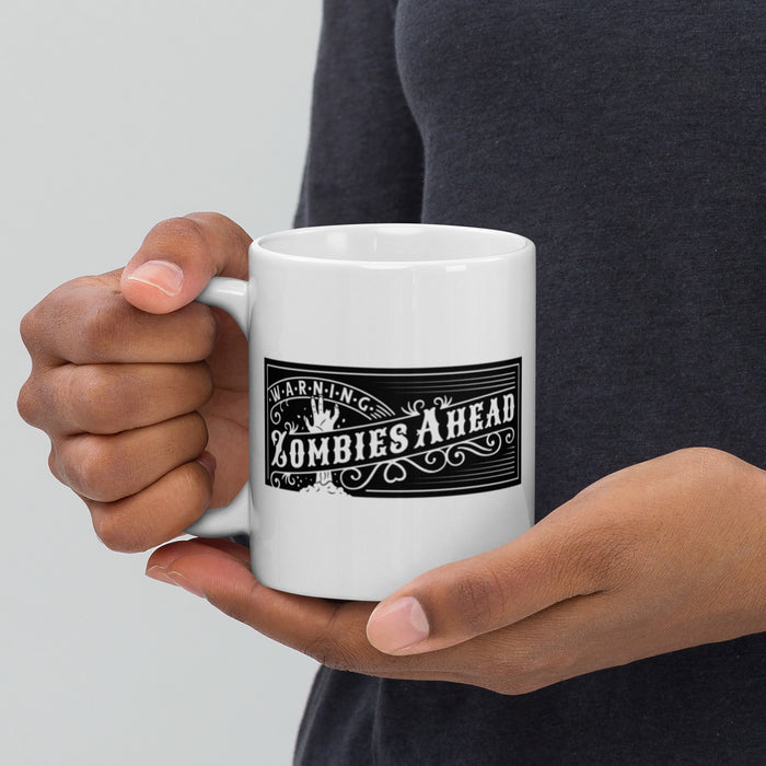 Zombies ahead | White glossy mug