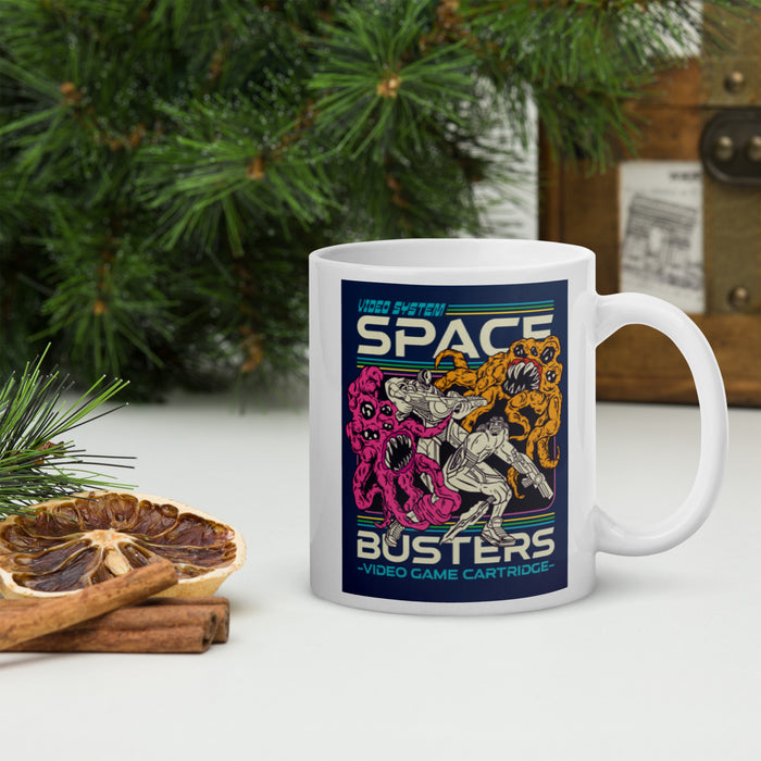 Space Busters Retro Video Game | White glossy mug