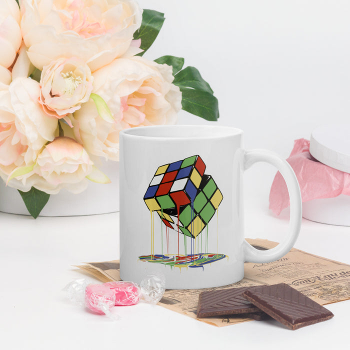 Melting Rubix Cube | White glossy mug