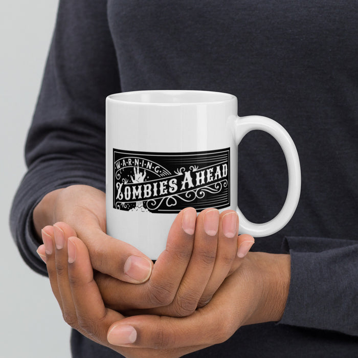 Zombies ahead | White glossy mug