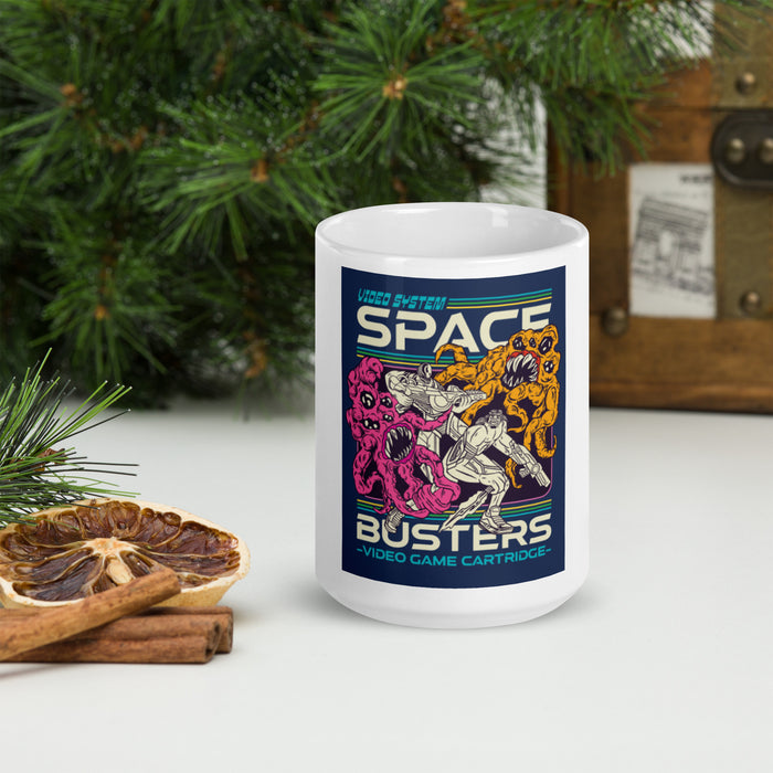 Space Busters Retro Video Game | White glossy mug