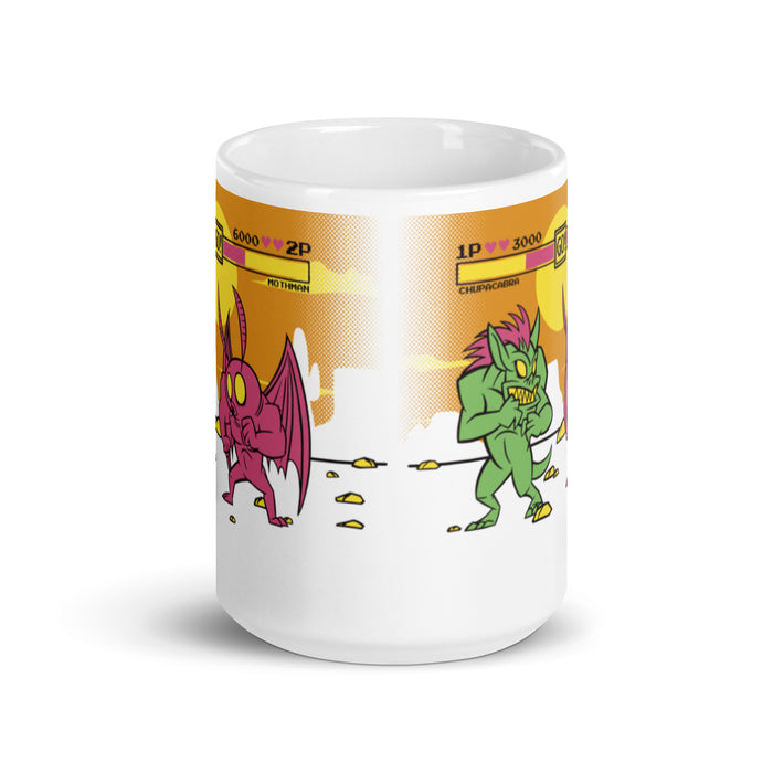 Chupacabra vs Mothman | White glossy mug