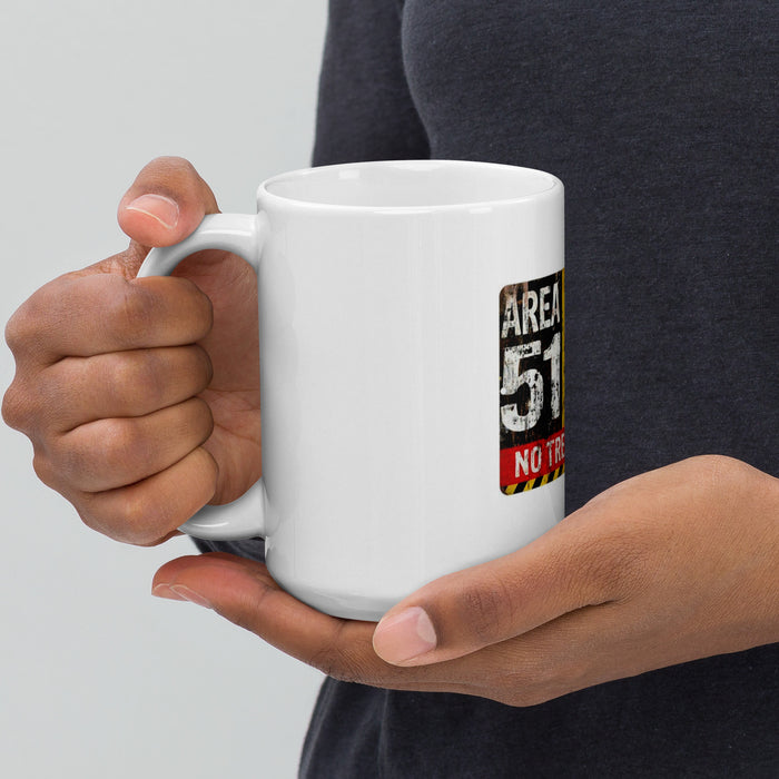 Area 51 Warning Sign | White glossy mug