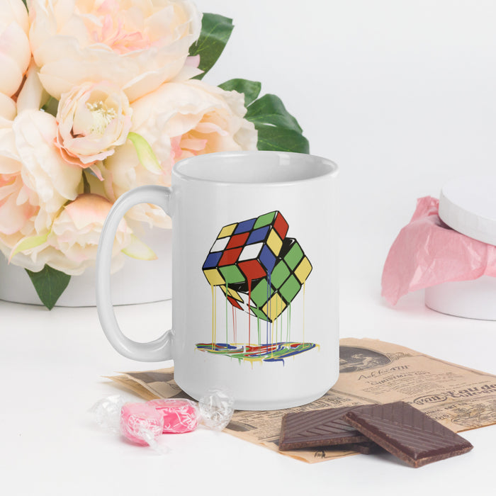 Melting Rubix Cube | White glossy mug