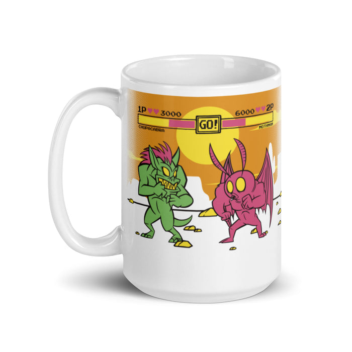 Chupacabra vs Mothman | White glossy mug