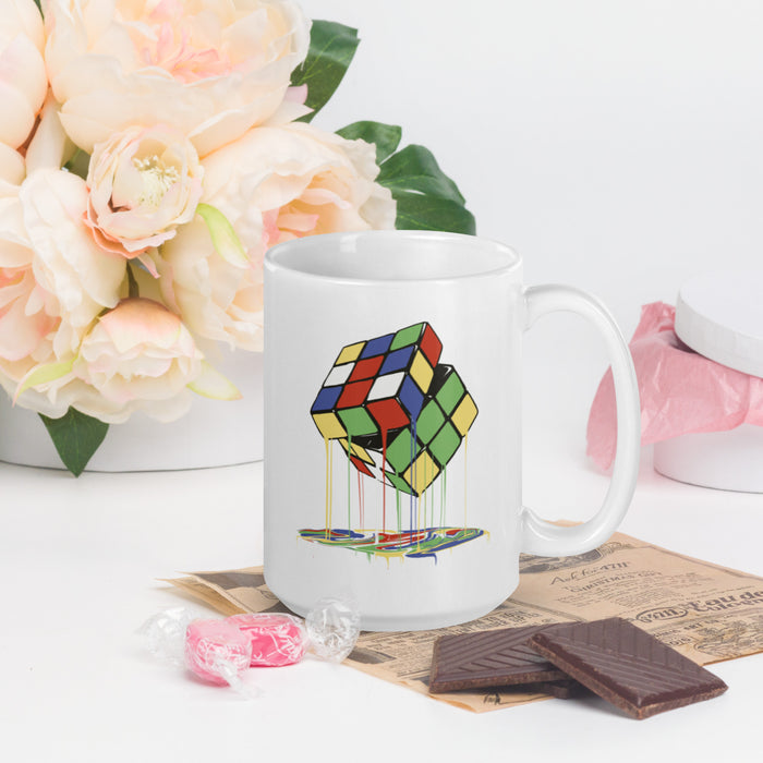 Melting Rubix Cube | White glossy mug