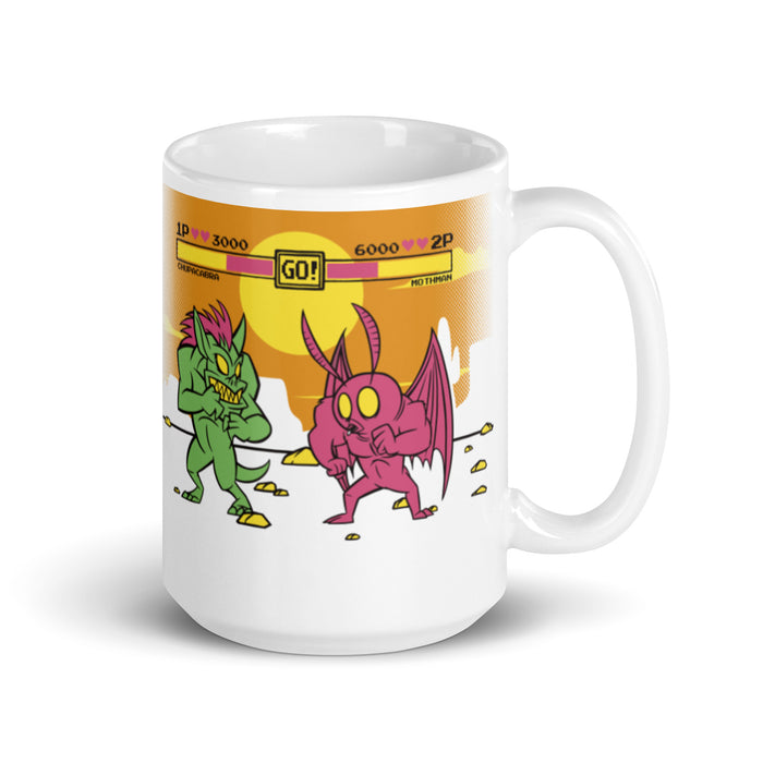 Chupacabra vs Mothman | White glossy mug