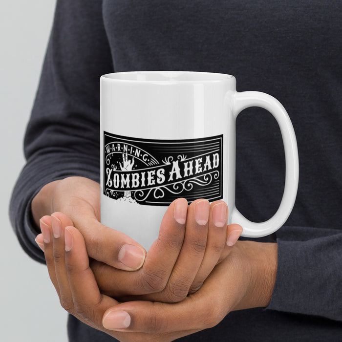 Zombies ahead | White glossy mug