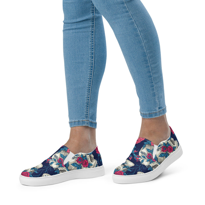 Floral Skulls Pattern | Women’s slip-on canvas shoes