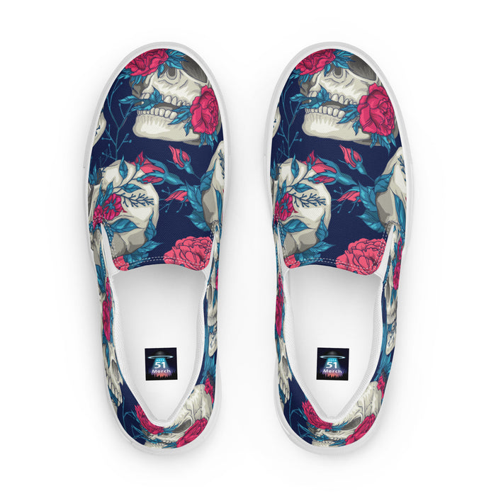 Floral Skulls Pattern | Women’s slip-on canvas shoes