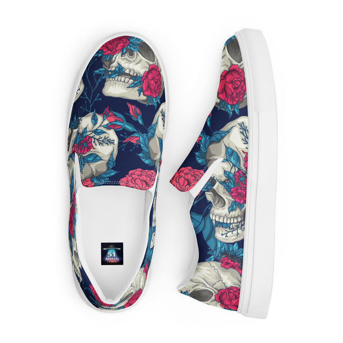 Floral Skulls Pattern | Women’s slip-on canvas shoes