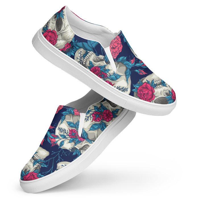 Floral Skulls Pattern | Women’s slip-on canvas shoes