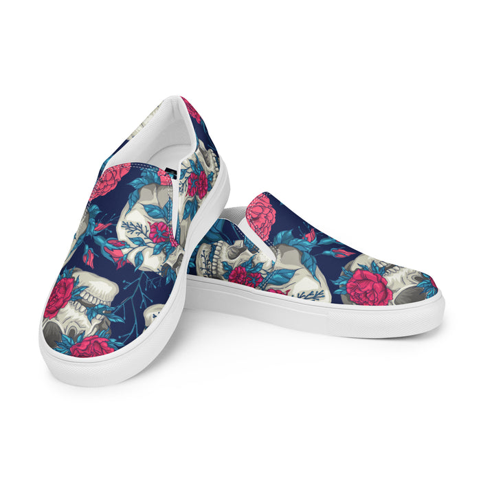 Floral Skulls Pattern | Women’s slip-on canvas shoes