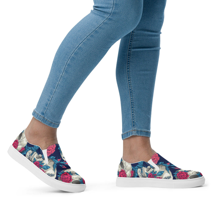 Floral Skulls Pattern | Women’s slip-on canvas shoes