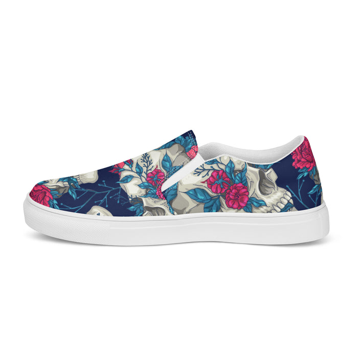 Floral Skulls Pattern | Women’s slip-on canvas shoes